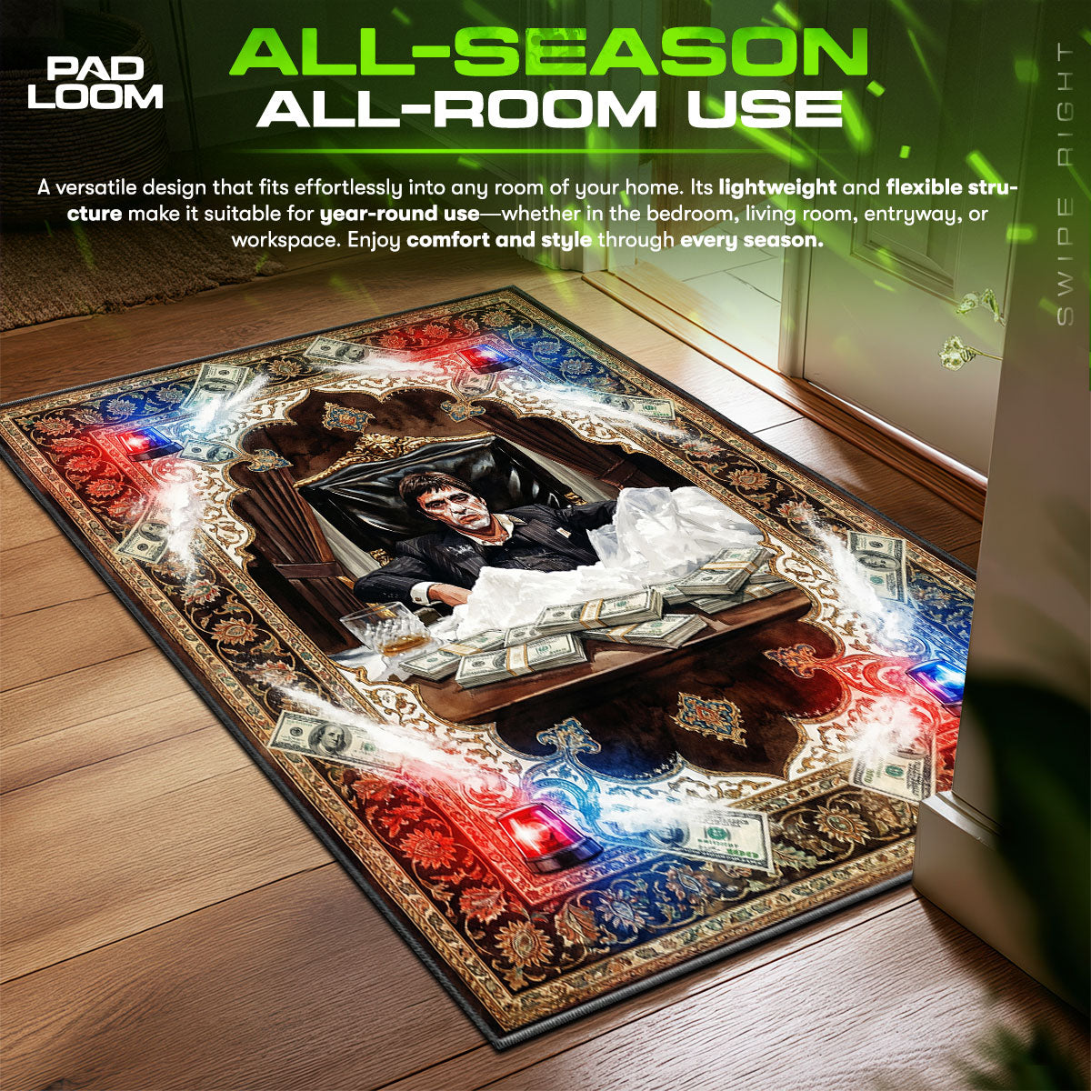 Tony Montana Final Stand Scarface Room fan rug — premium quality print