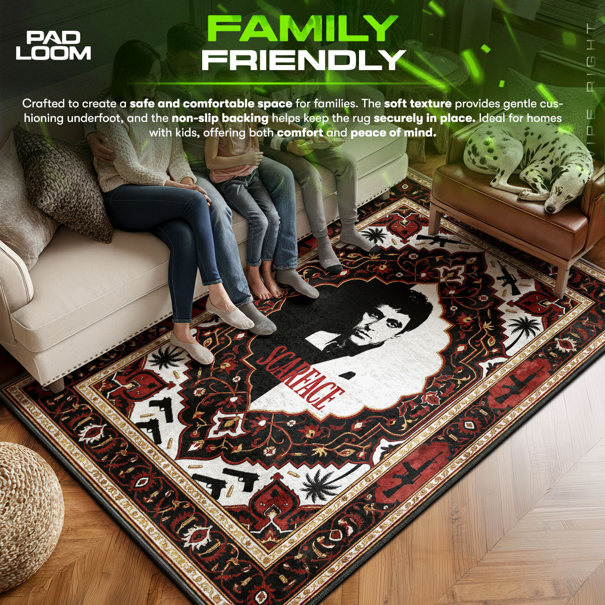 Tony area rug showing full home decor artwork