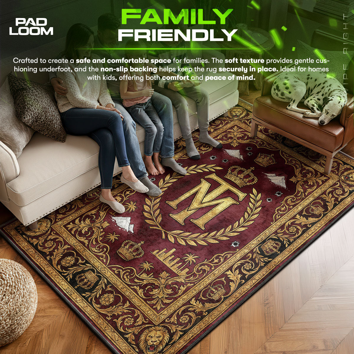 Tony area rug showing full home decor artwork