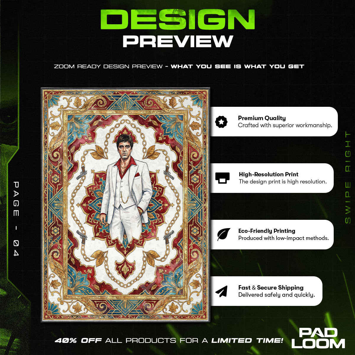 Room character design printed on rug
