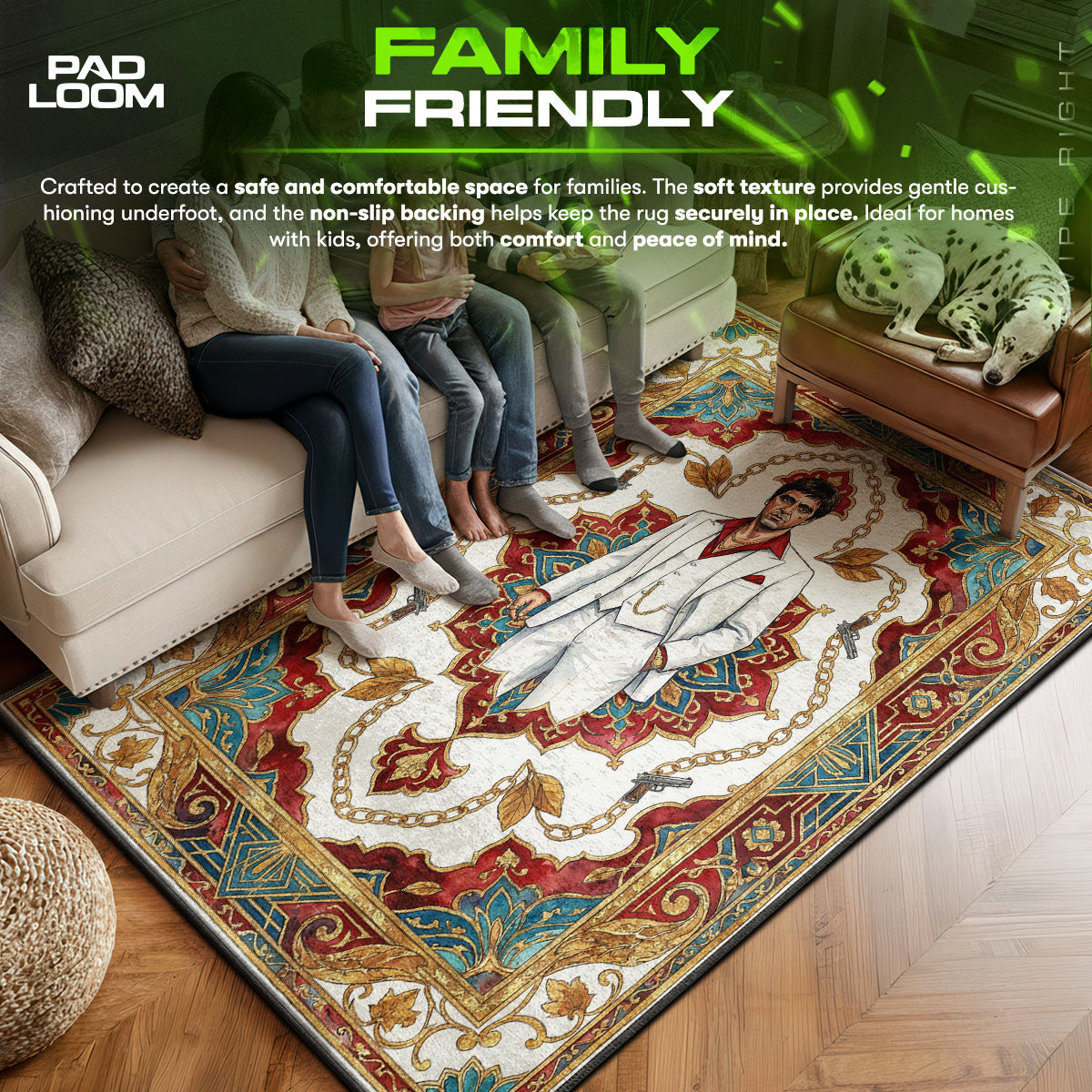 Tony area rug showing full home decor artwork