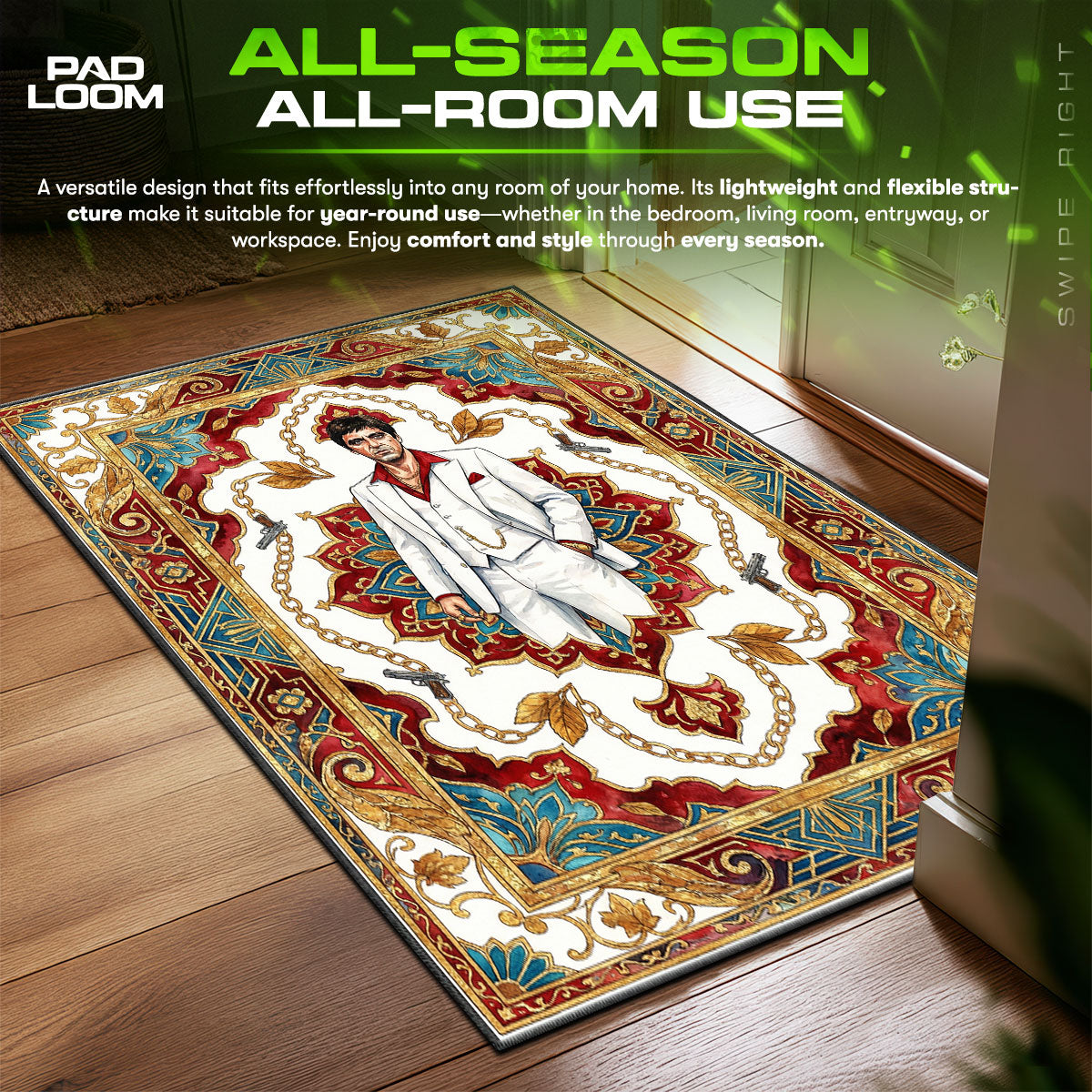Tony Montana White Suit Scarface Room fan rug — premium quality print