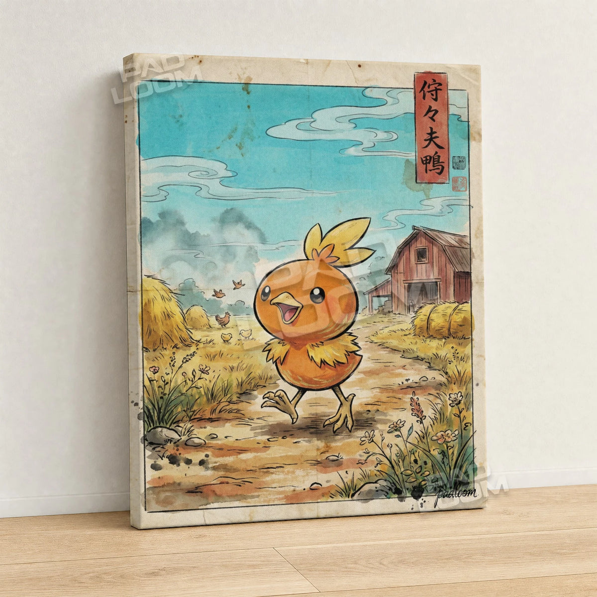Torchic Farm Pokemon canvas wall art - gallery-wrapped canvas print, side view
