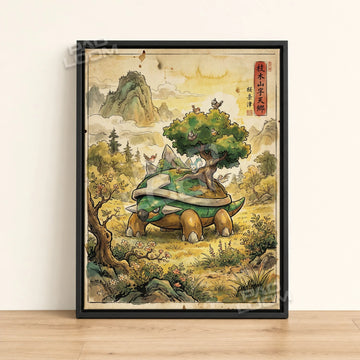 Torterra Meadow Pokemon poster - framed canvas wall art in a black frame