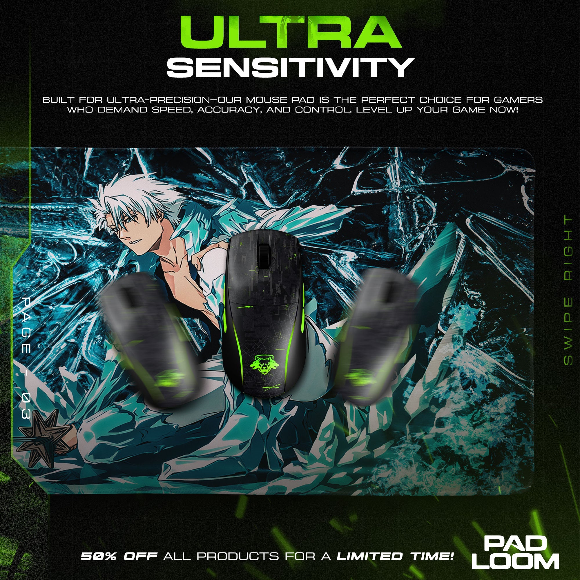 Toshiro Hitsugaya Mouse Pad - Ice Dragon Anime Desk Mat Padloom