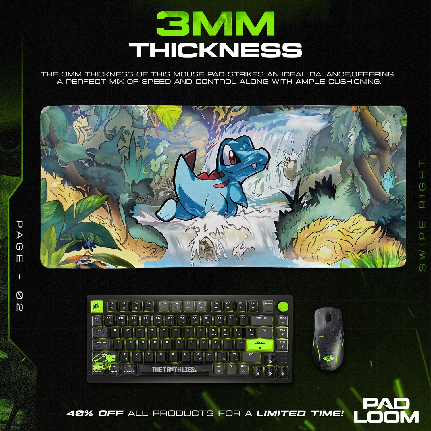 Totodile Falls Mouse Pad, Johto Jungle Gaming Desk Mat Padloom