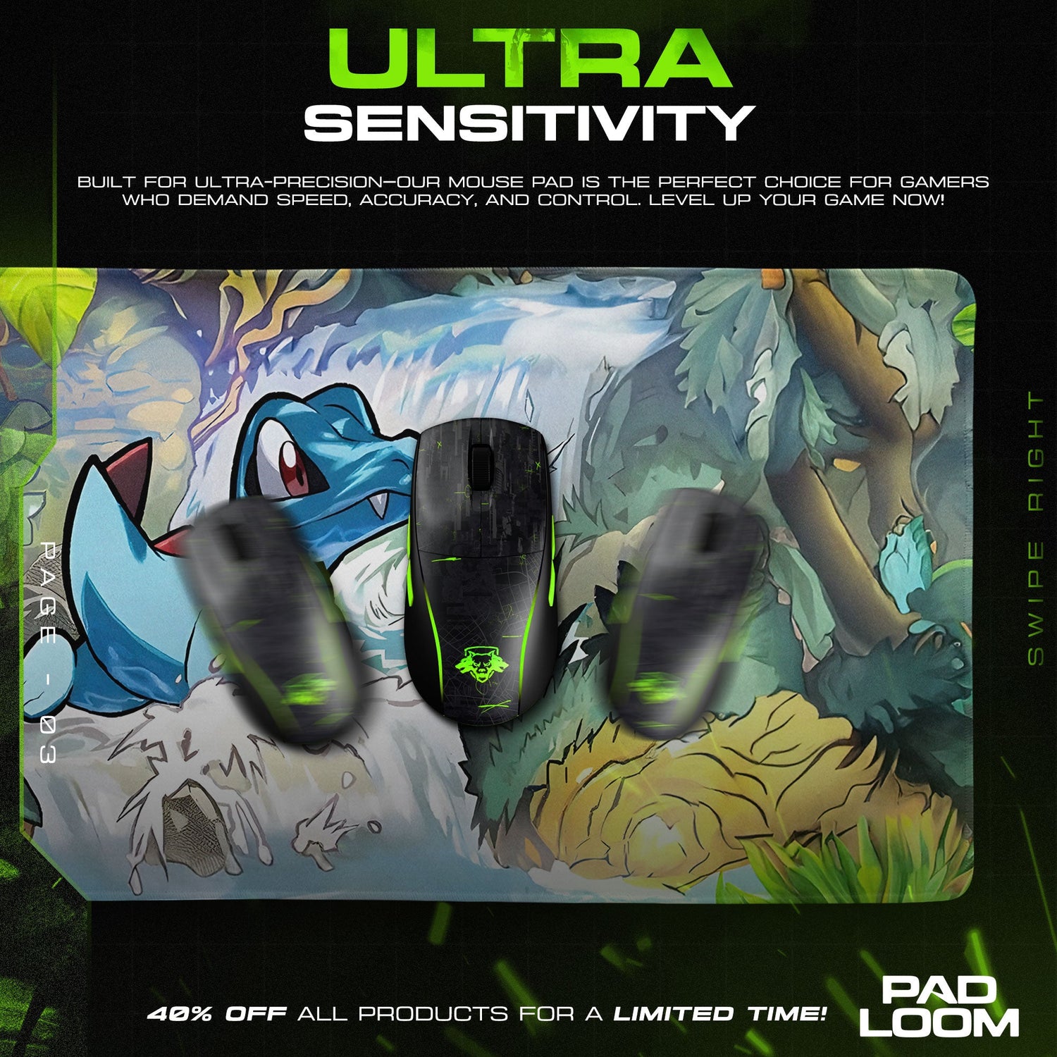 Totodile Falls Mouse Pad, Johto Jungle Gaming Desk Mat Padloom