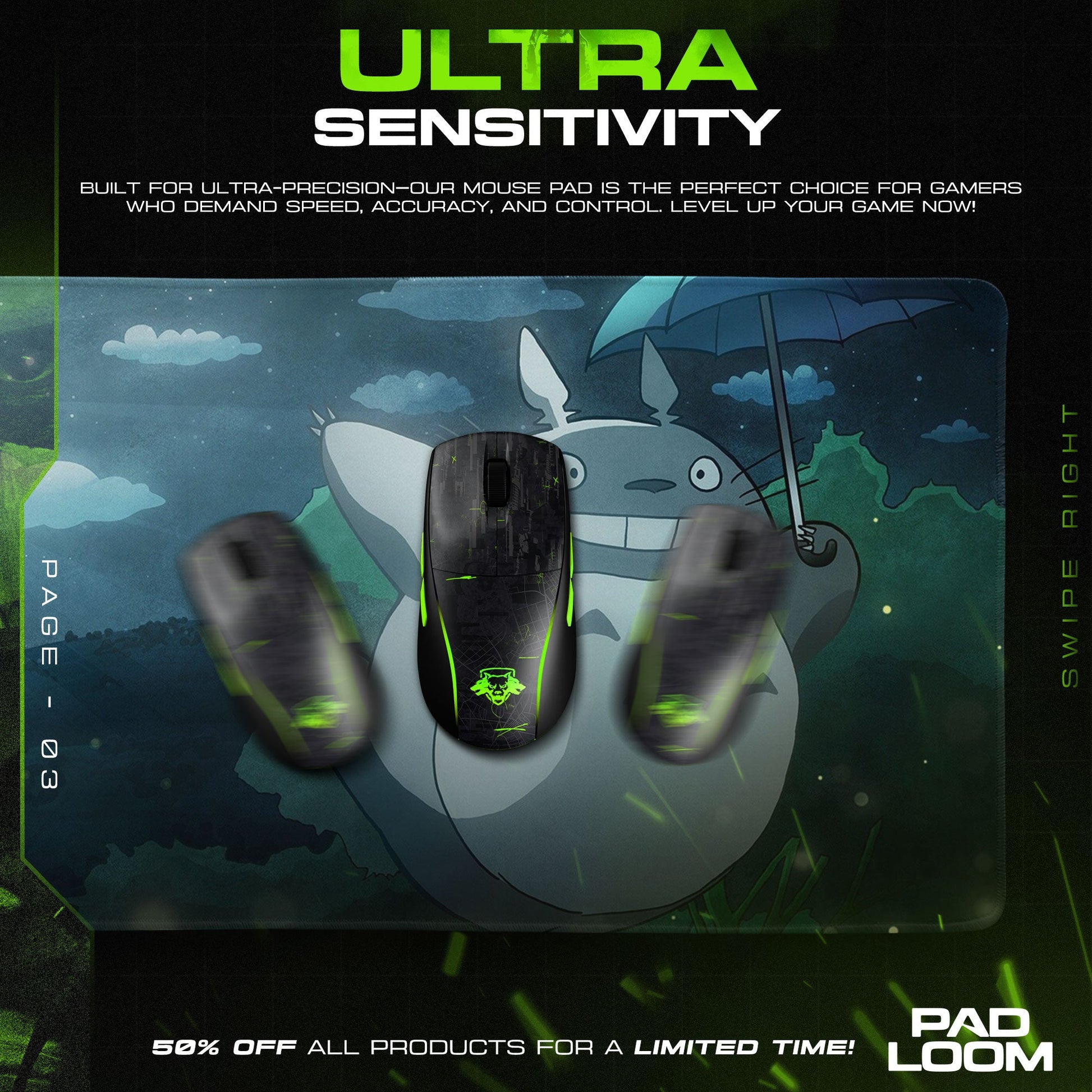 Totoro Moonlight Mouse Pad - Studio Ghibli Anime Desk Mat Padloom