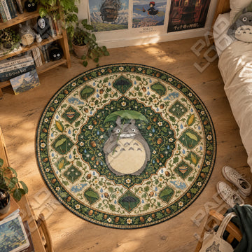 Totoro Umbrella Studio Ghibli round rug on a bedroom floor - Studio Ghibli chair mat