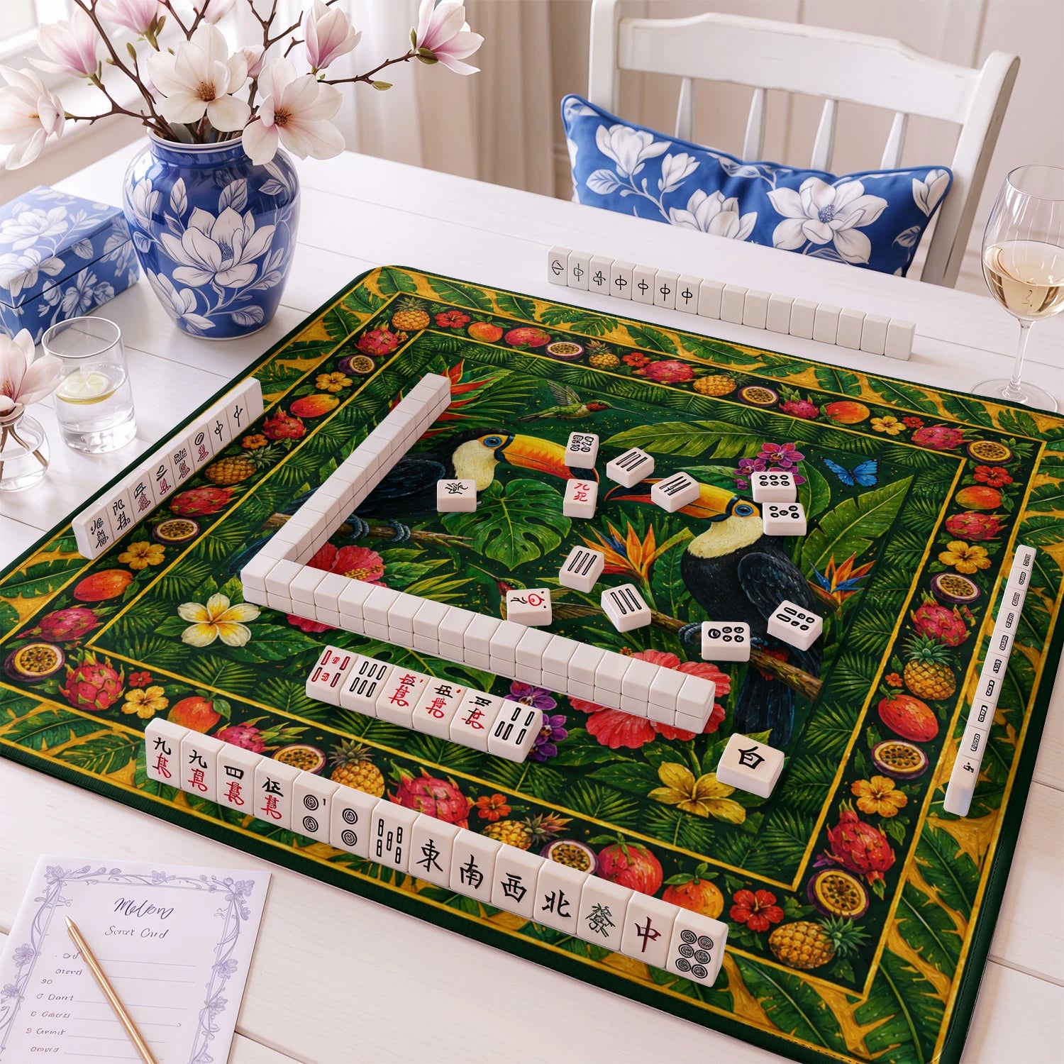 Toucan Jungle mahjong mat – M (60x60 cm) and L (81x81 cm) sizes