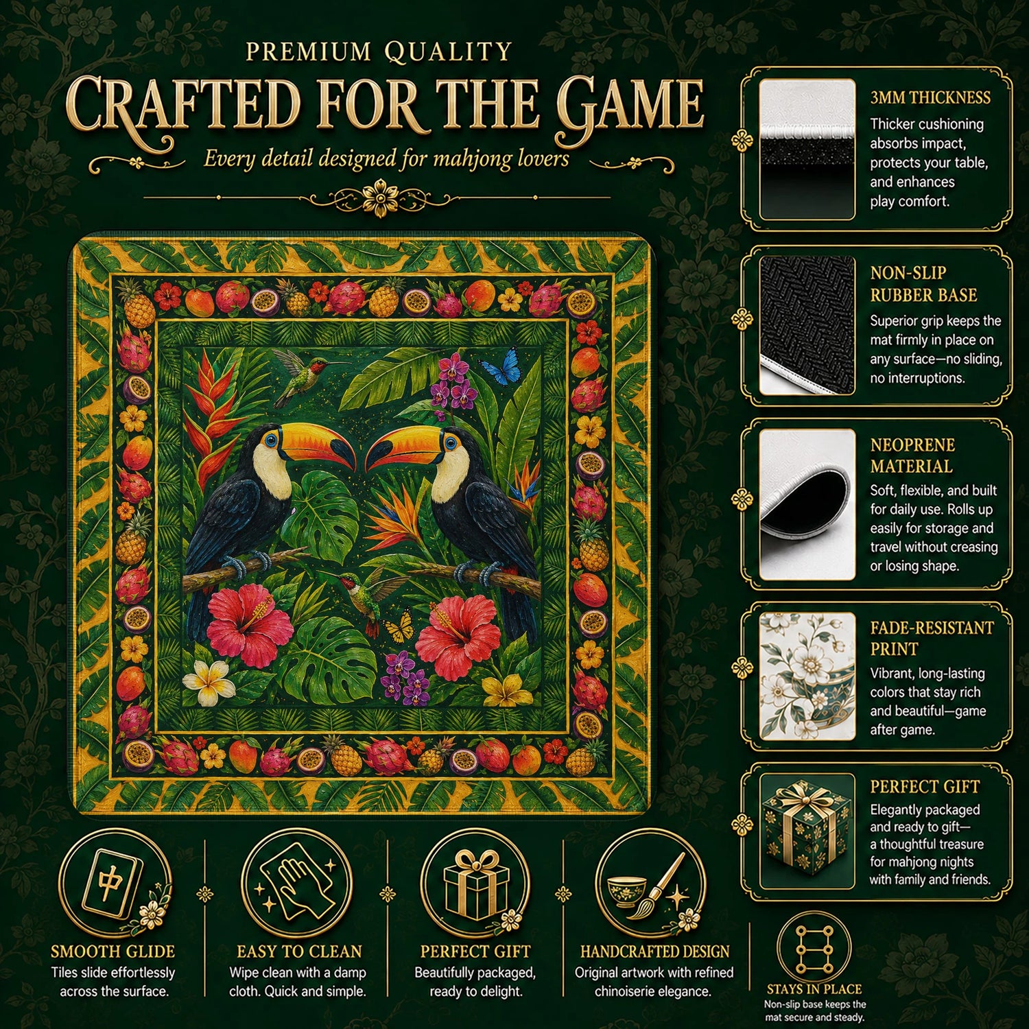Toucan Jungle Mahjong Mat – neoprene mah jongg table mat