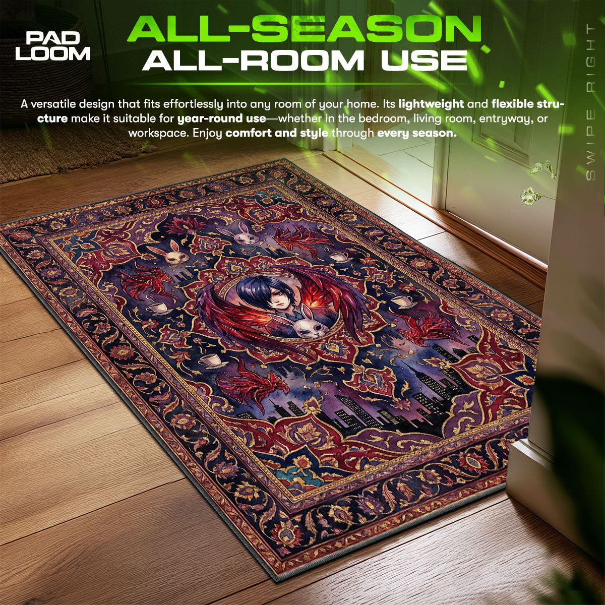 Touka Kirishima Rabbit Mask Tokyo Ghoul Chair fan rug — premium quality print