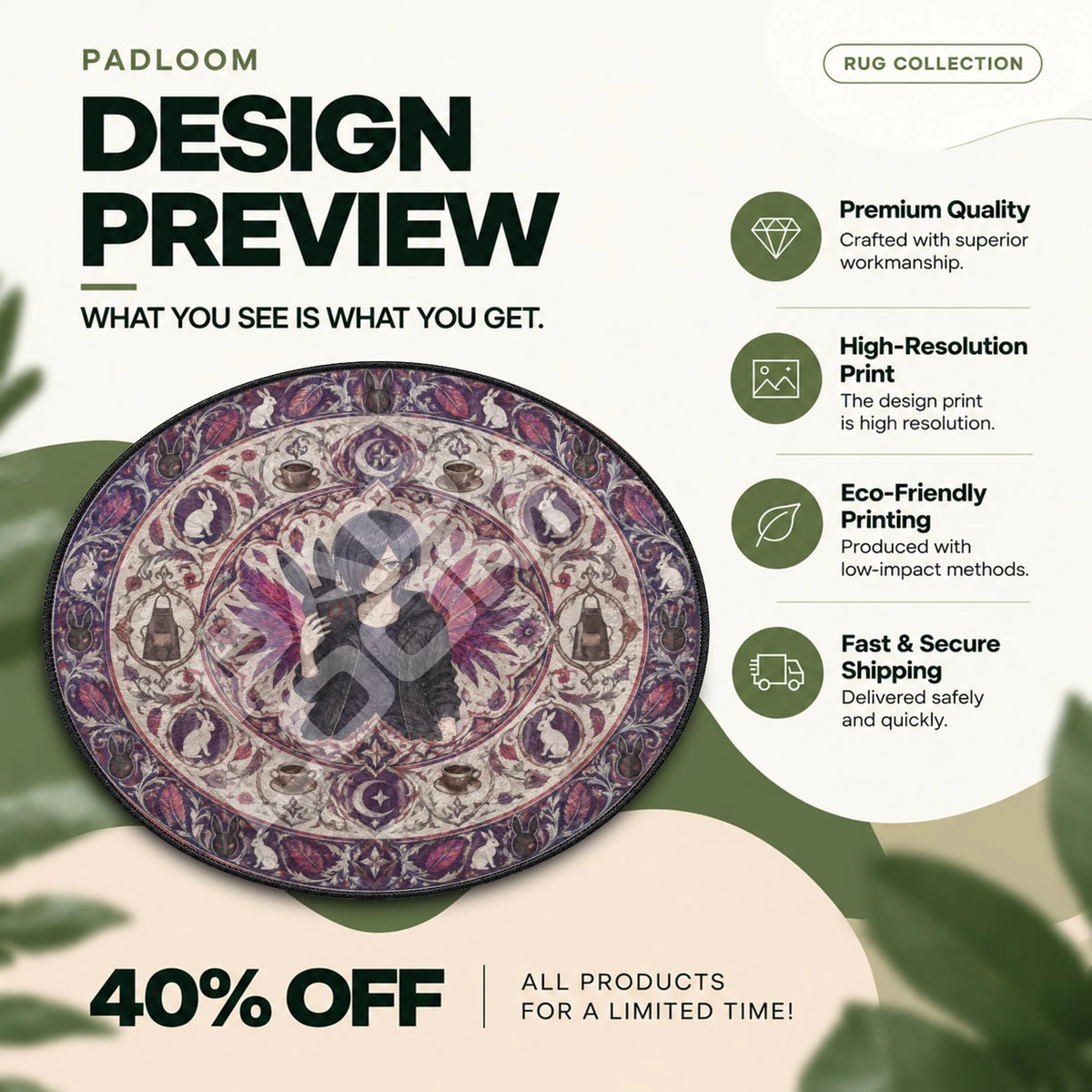Touka Rabbit Tokyo Ghoul round rug full design preview