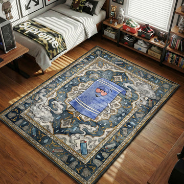 Towelie South Park area rug with water drops and lighters on slate blue grey tapestry