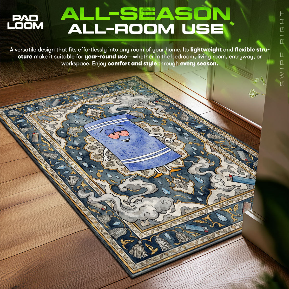 Detailed close-up of Towelie rug pattern