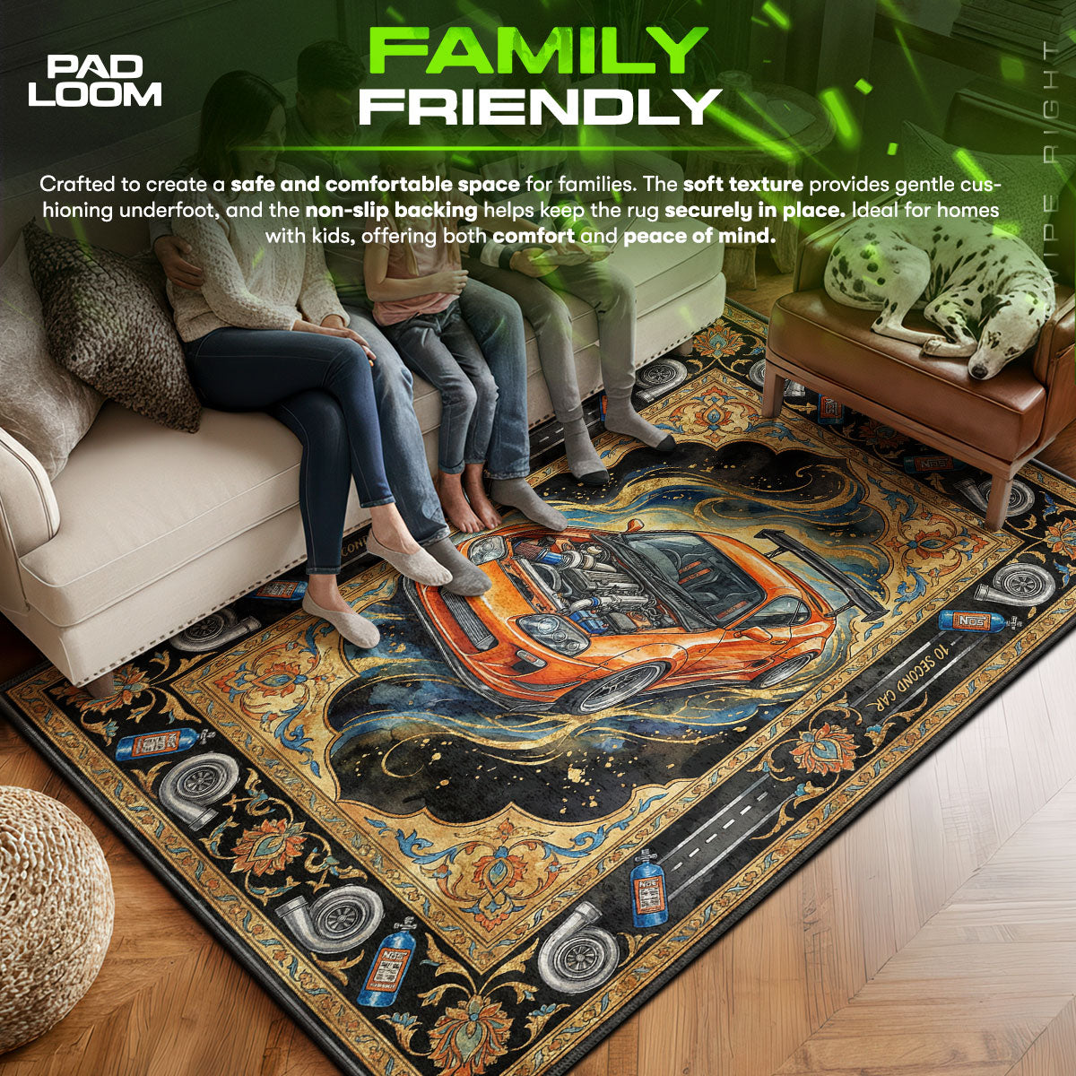Toyota area rug showing full home decor artwork