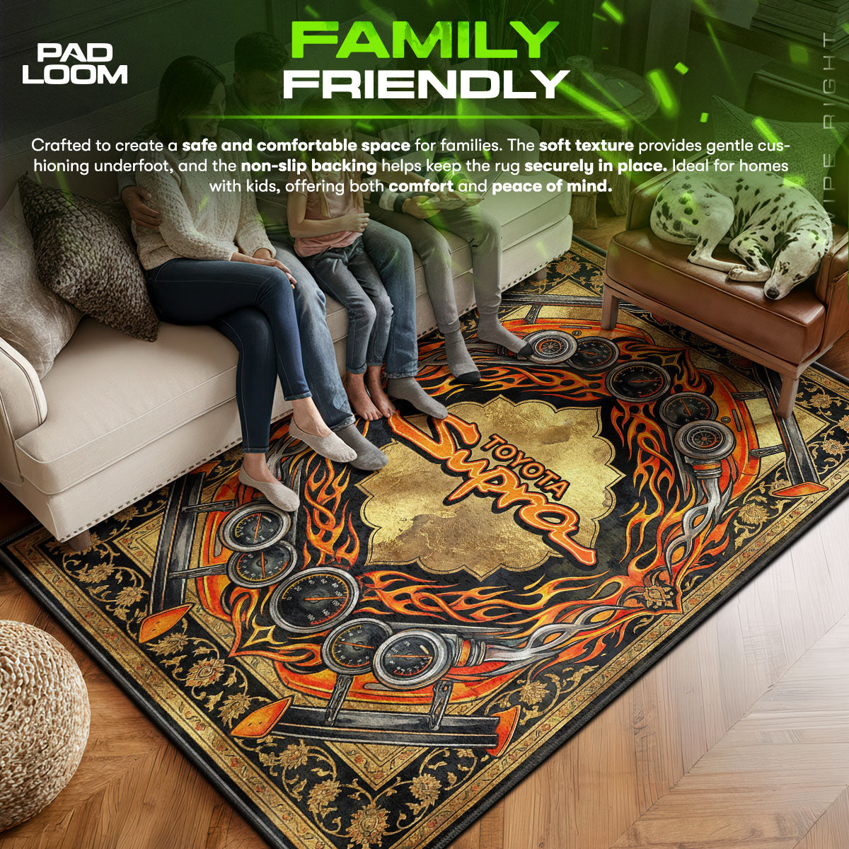 Toyota area rug showing full home decor artwork