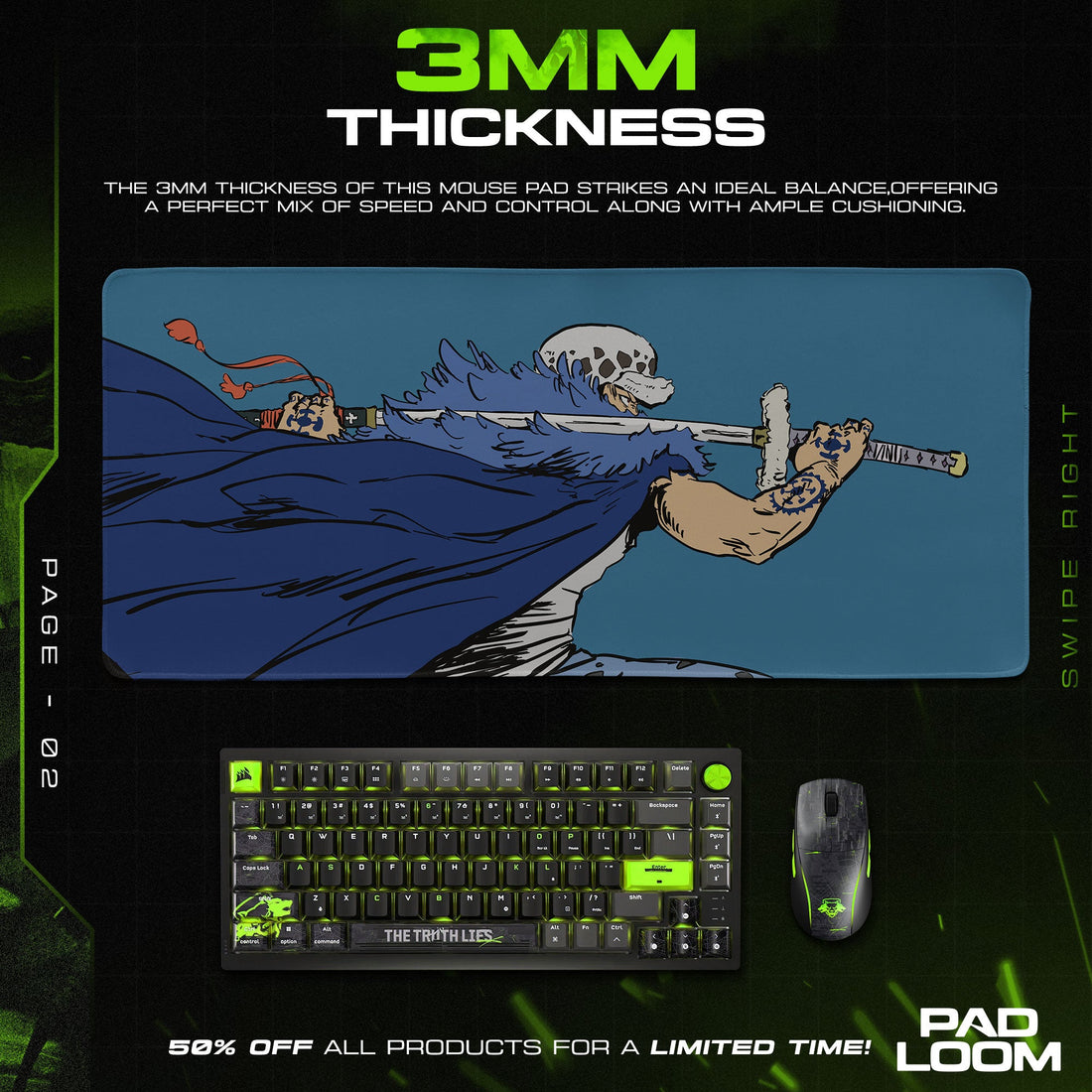 Trafalgar Law Mouse Pad - Calm Surge Anime Desk Mat Padloom