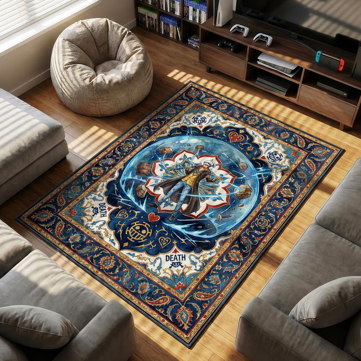 Trafalgar Law themed area rug for home decor fans
