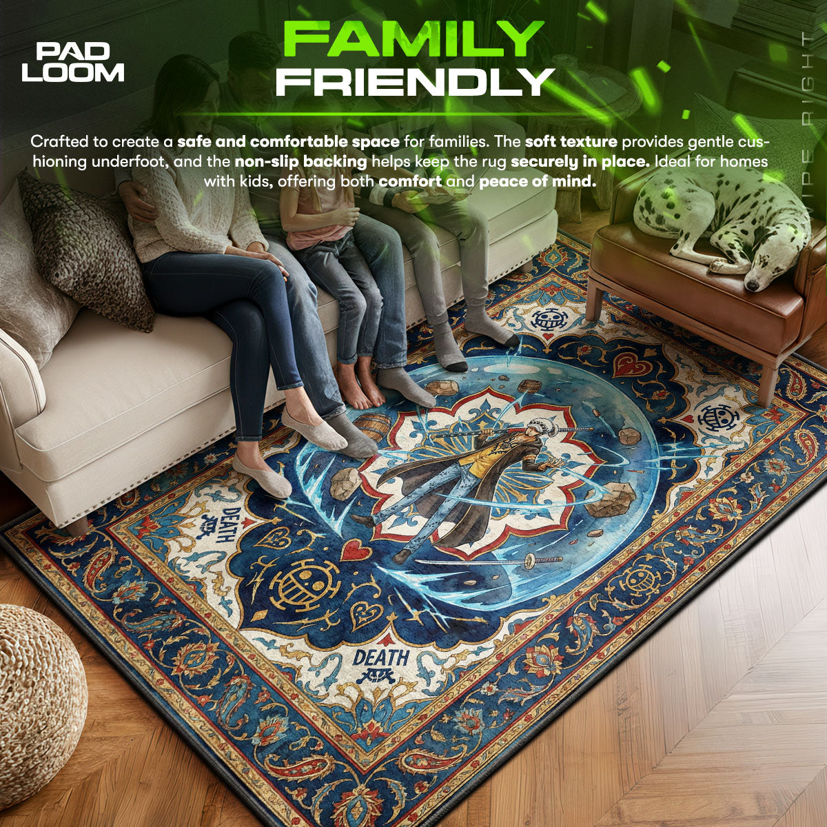 Trafalgar area rug showing full home decor artwork