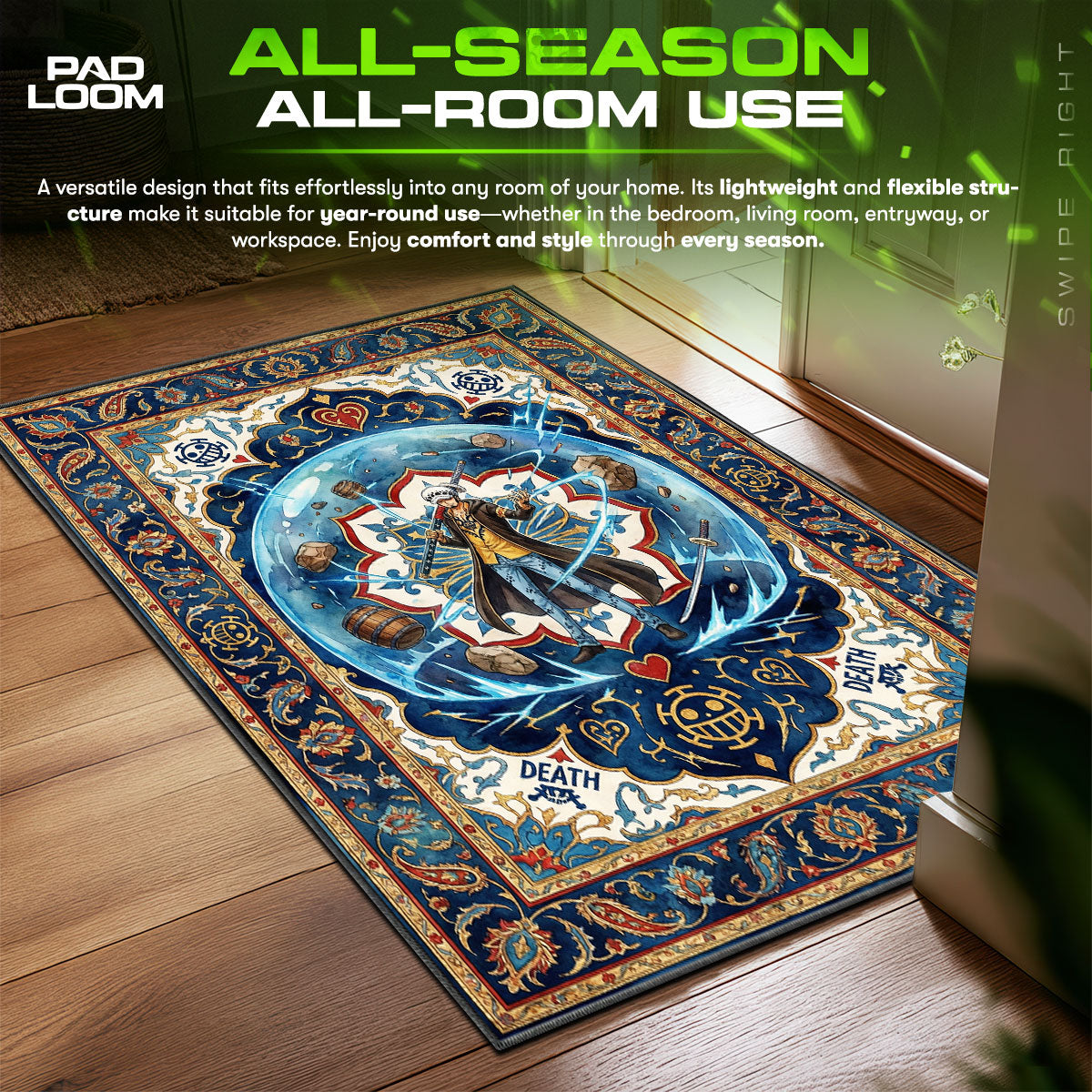 Trafalgar Law Room One Piece Chair fan rug — premium quality print