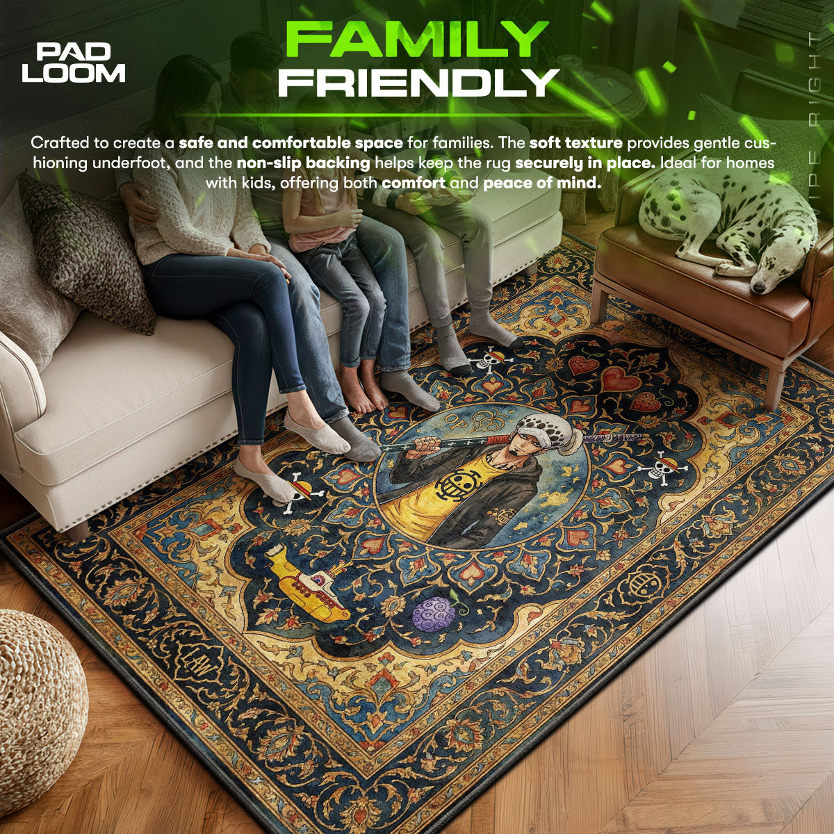 Trafalgar area rug showing full home decor artwork