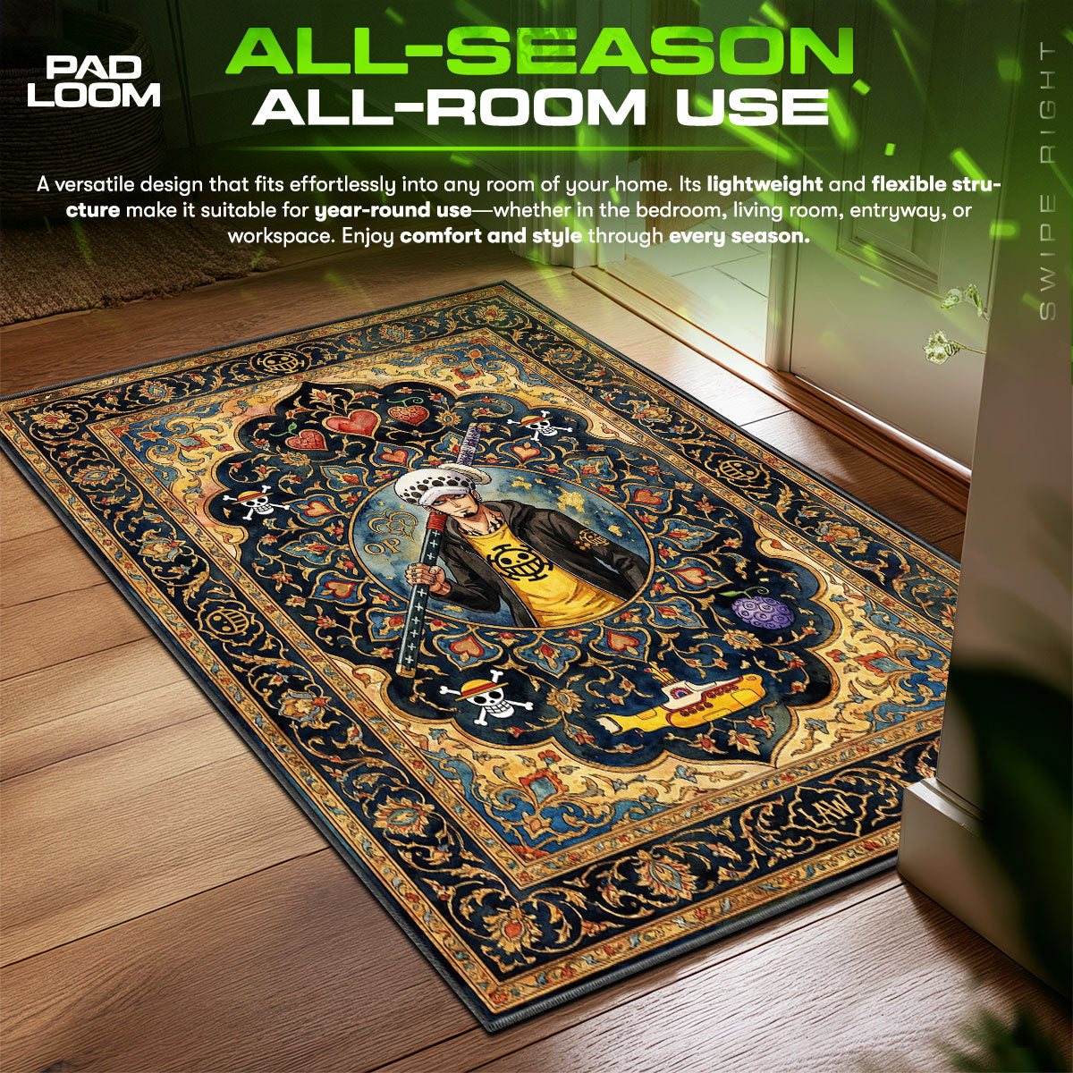 Trafalgar Law Surgeon Death One Piece Chair fan rug — premium quality print