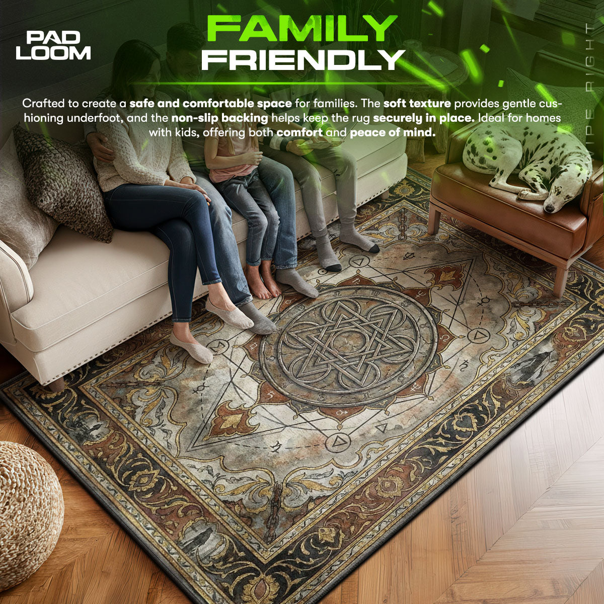 Transmutation area rug showing full home decor artwork