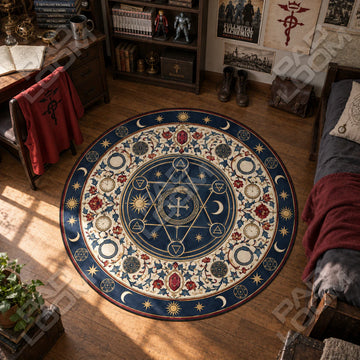 Transmutation Ruby Fullmetal Alchemist round rug on a bedroom floor - Fullmetal Alchemist chair mat