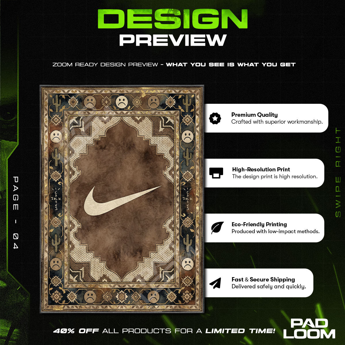 Floor character design printed on rug