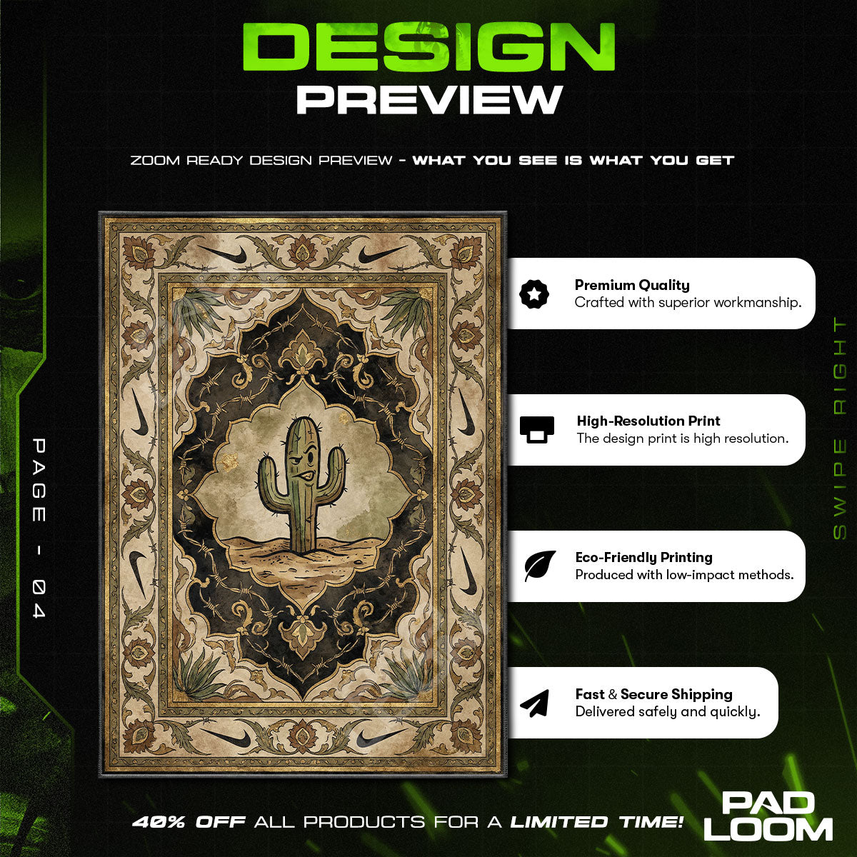 Floor character design printed on rug