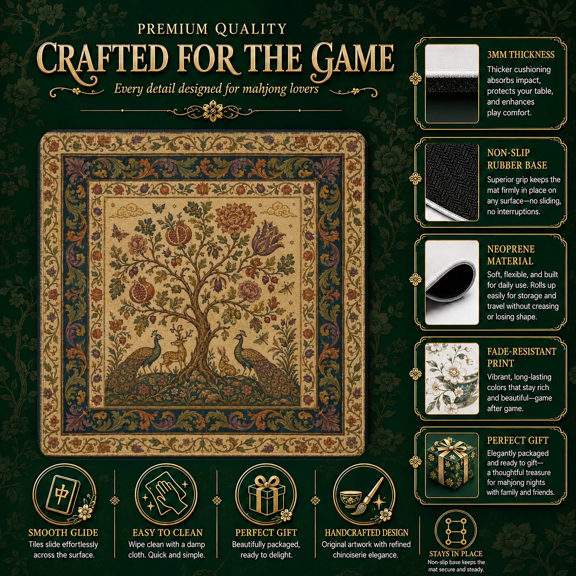 Tree of Life mahjong mat – M (60x60 cm) and L (81x81 cm) sizes