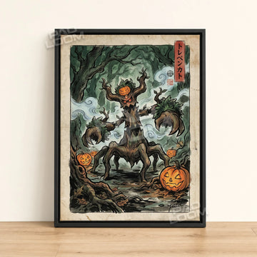 Trevenant Pumpkin Pokemon poster - framed canvas wall art in a black frame