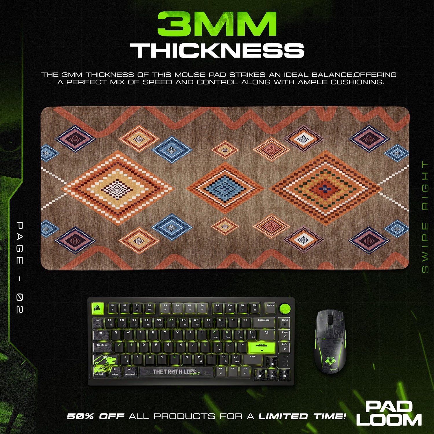 Tribal Diamond Pattern Mouse Pad, Artistic Gamer Desk Mat Padloom
