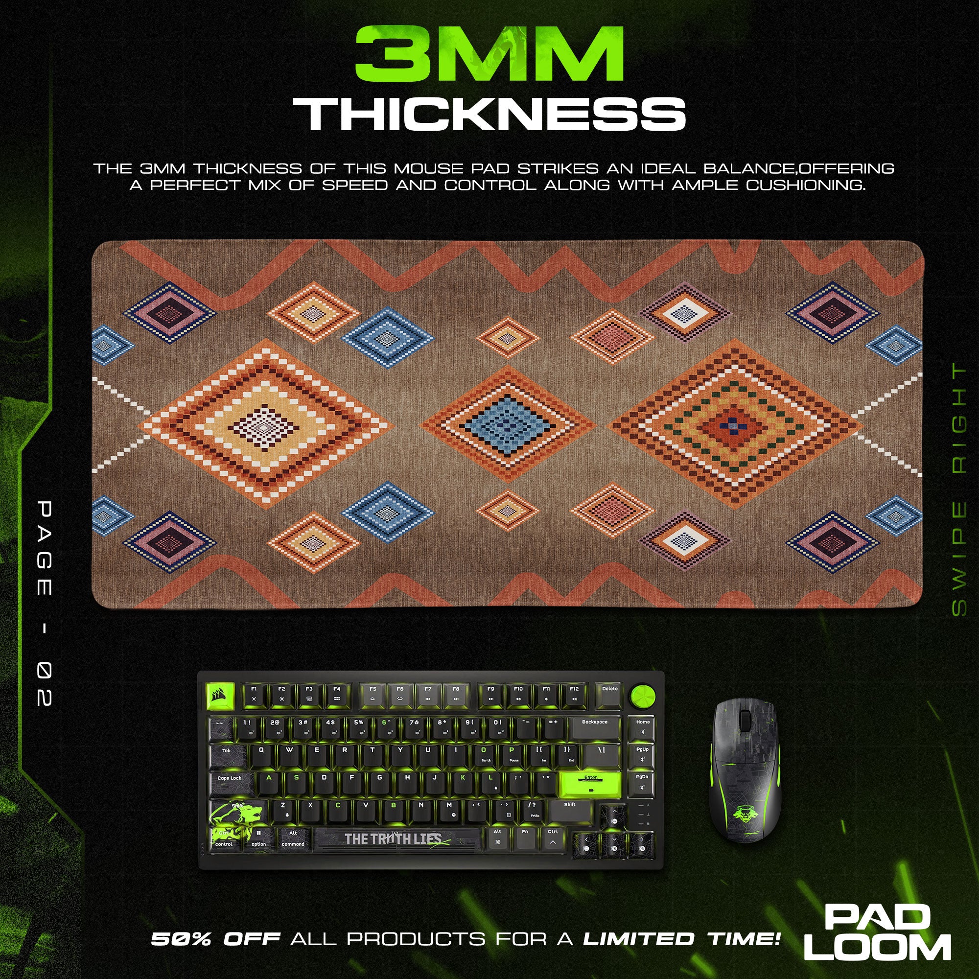 Tribal Diamond Pattern Mouse Pad, Artistic Gamer Desk Mat