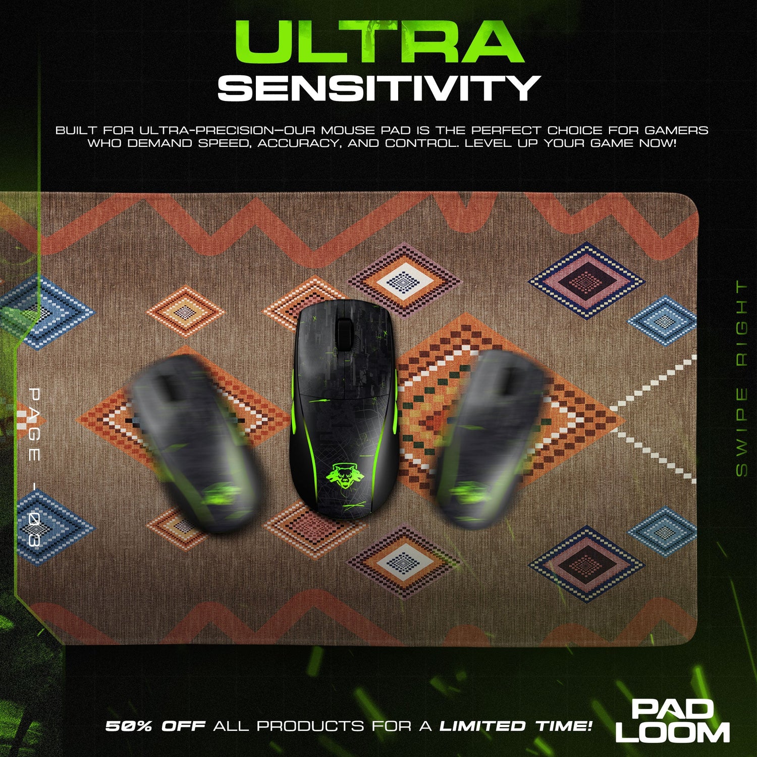 Tribal Diamond Pattern Mouse Pad, Artistic Gamer Desk Mat Padloom