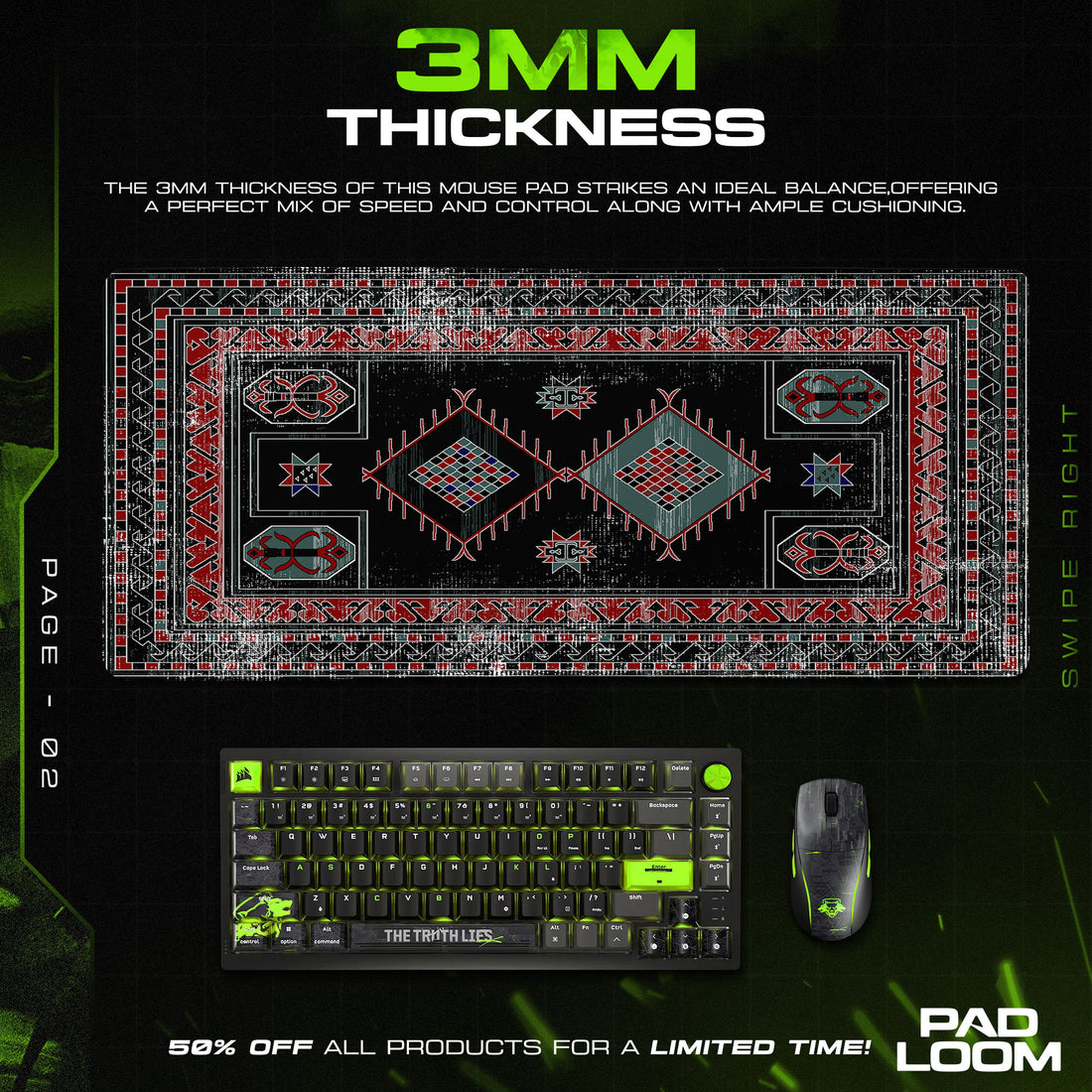 Tribal Diamond Pattern Mouse Pad, Dark Style Gaming Desk Mat