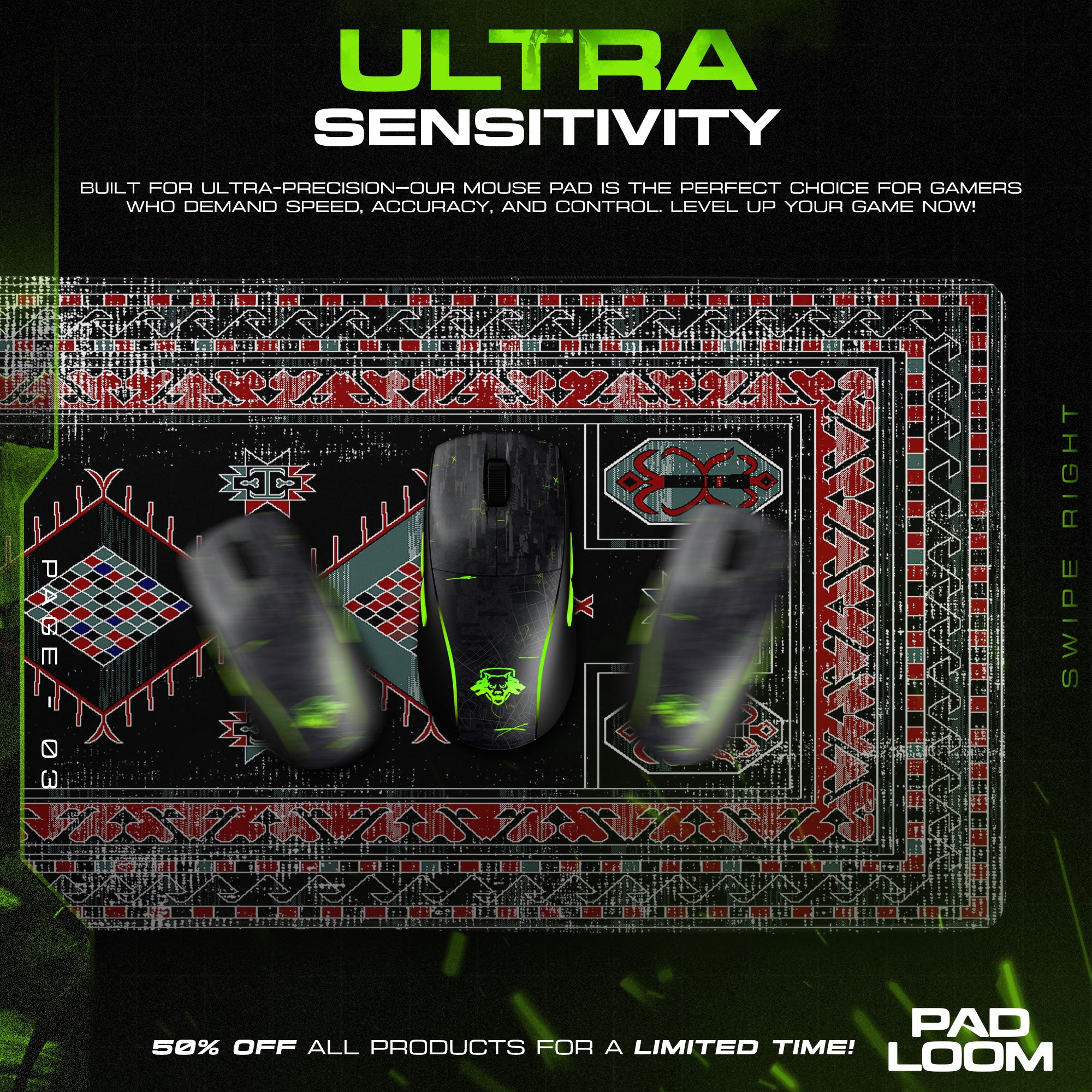 Tribal Diamond Pattern Mouse Pad, Dark Style Gaming Desk Mat