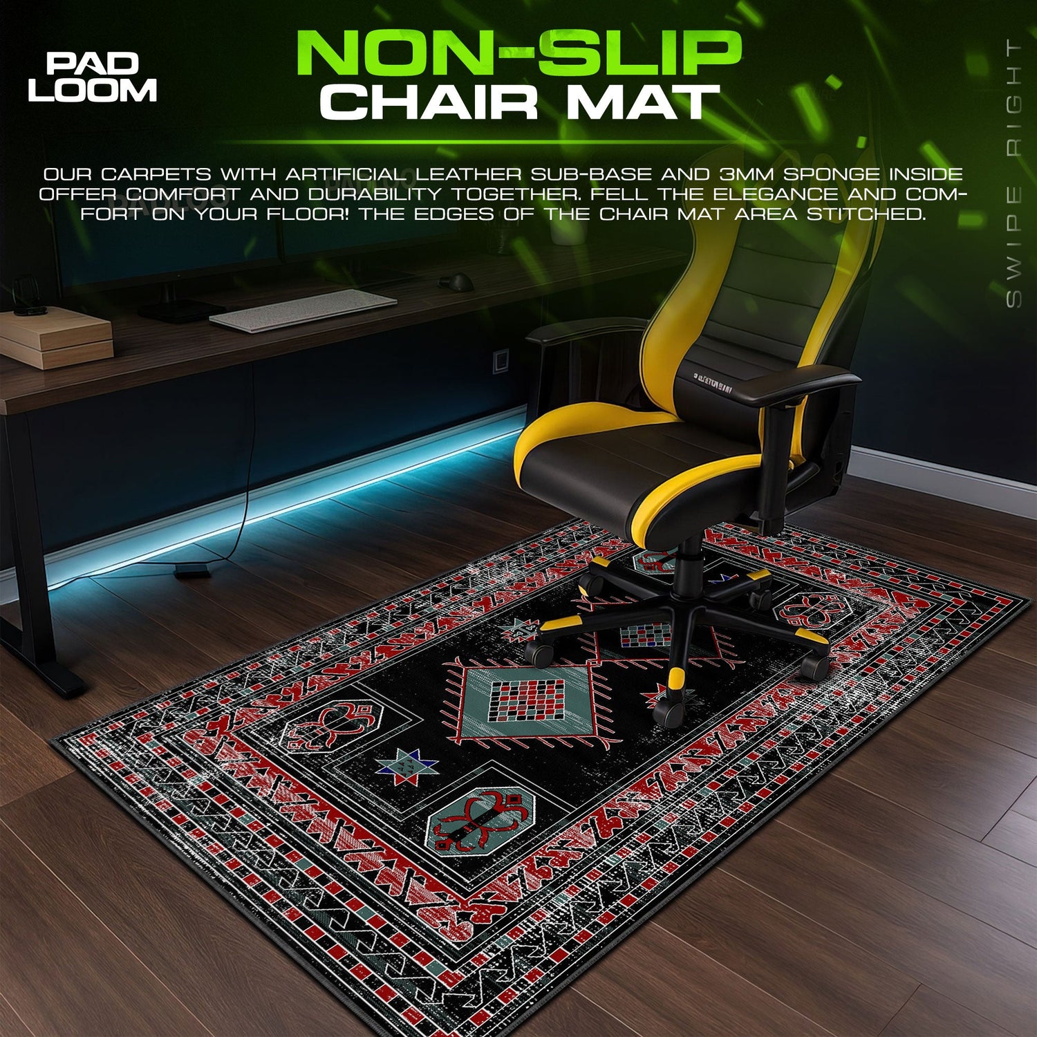 Tribal Diamond Pattern Mouse Pad, Dark Style Gaming Desk Mat Padloom