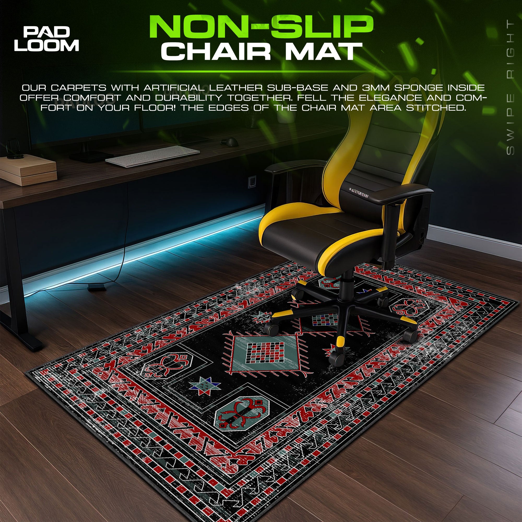Tribal Diamond Pattern Mouse Pad, Dark Style Gaming Desk Mat