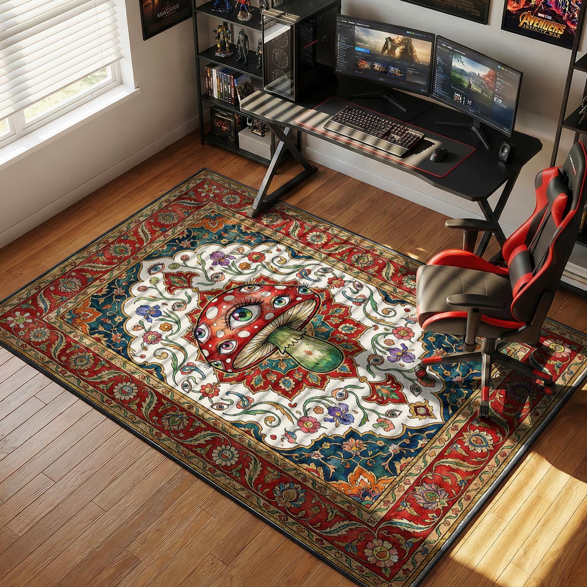Trippy Eye Mushroom Persian Rug - Streetwear Floor Mat