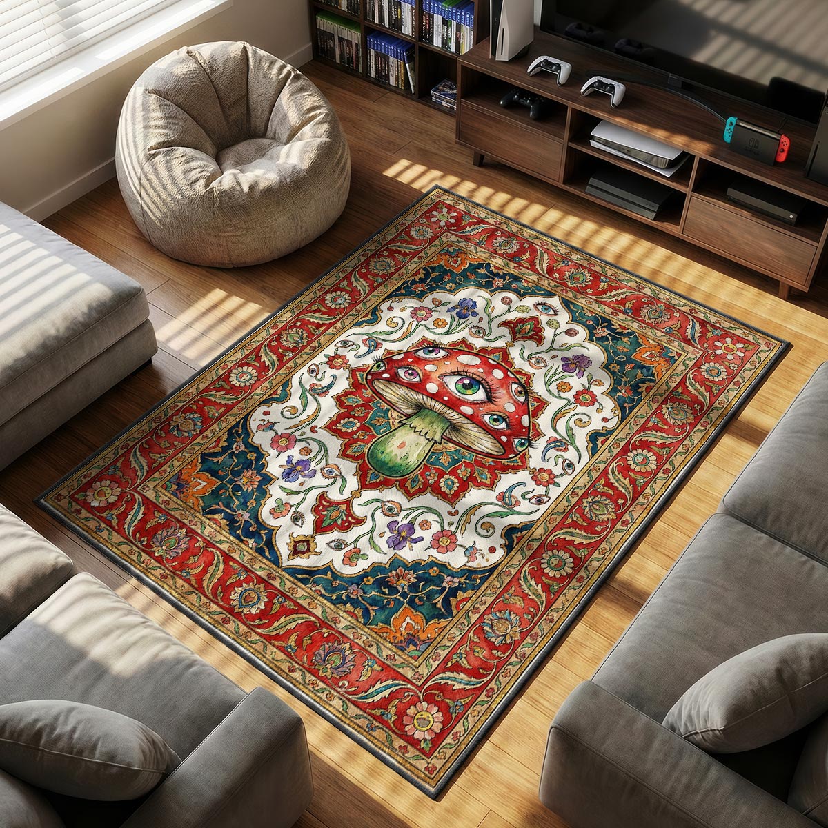 Trippy Eye Mushroom Persian Rug - Streetwear Floor Mat