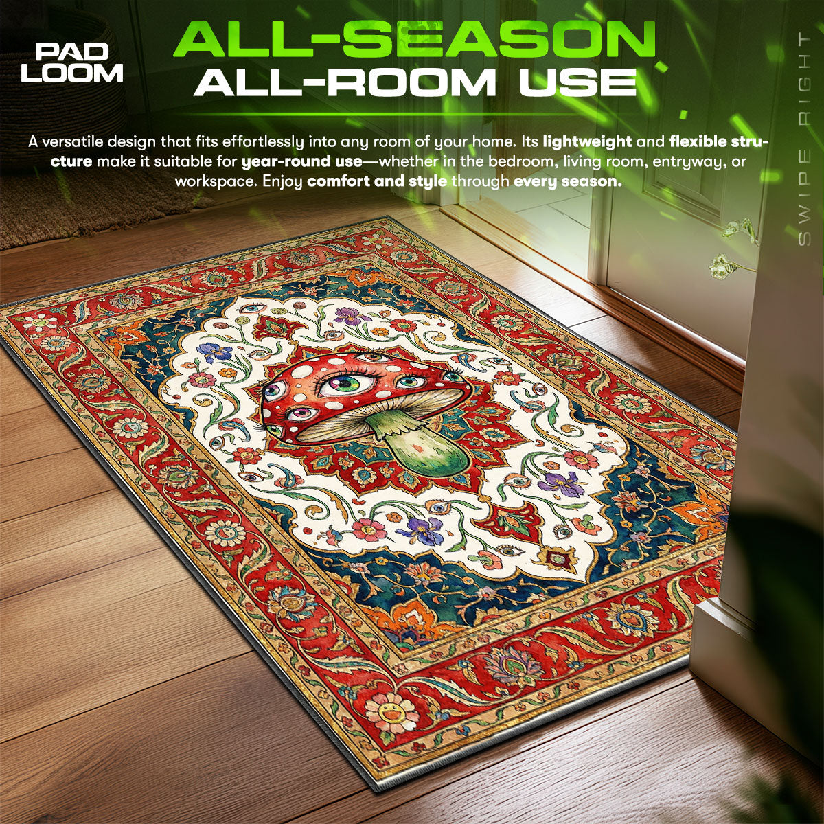 Trippy Eye Mushroom Persian Rug - Streetwear Floor Mat