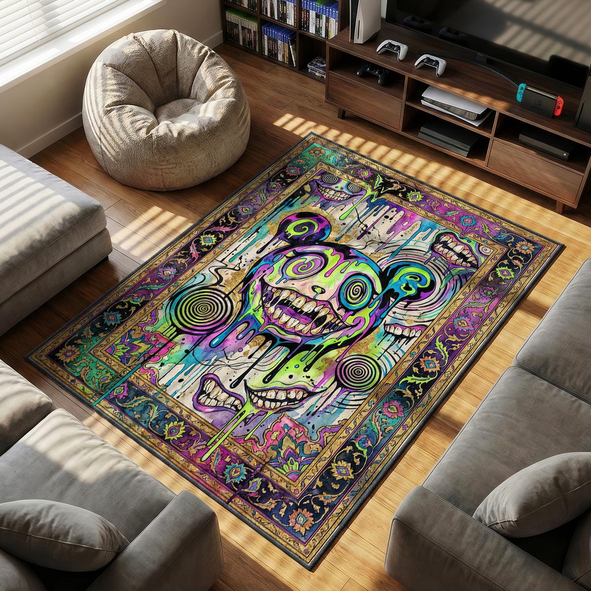 Trippy Melting themed area rug for home decor fans