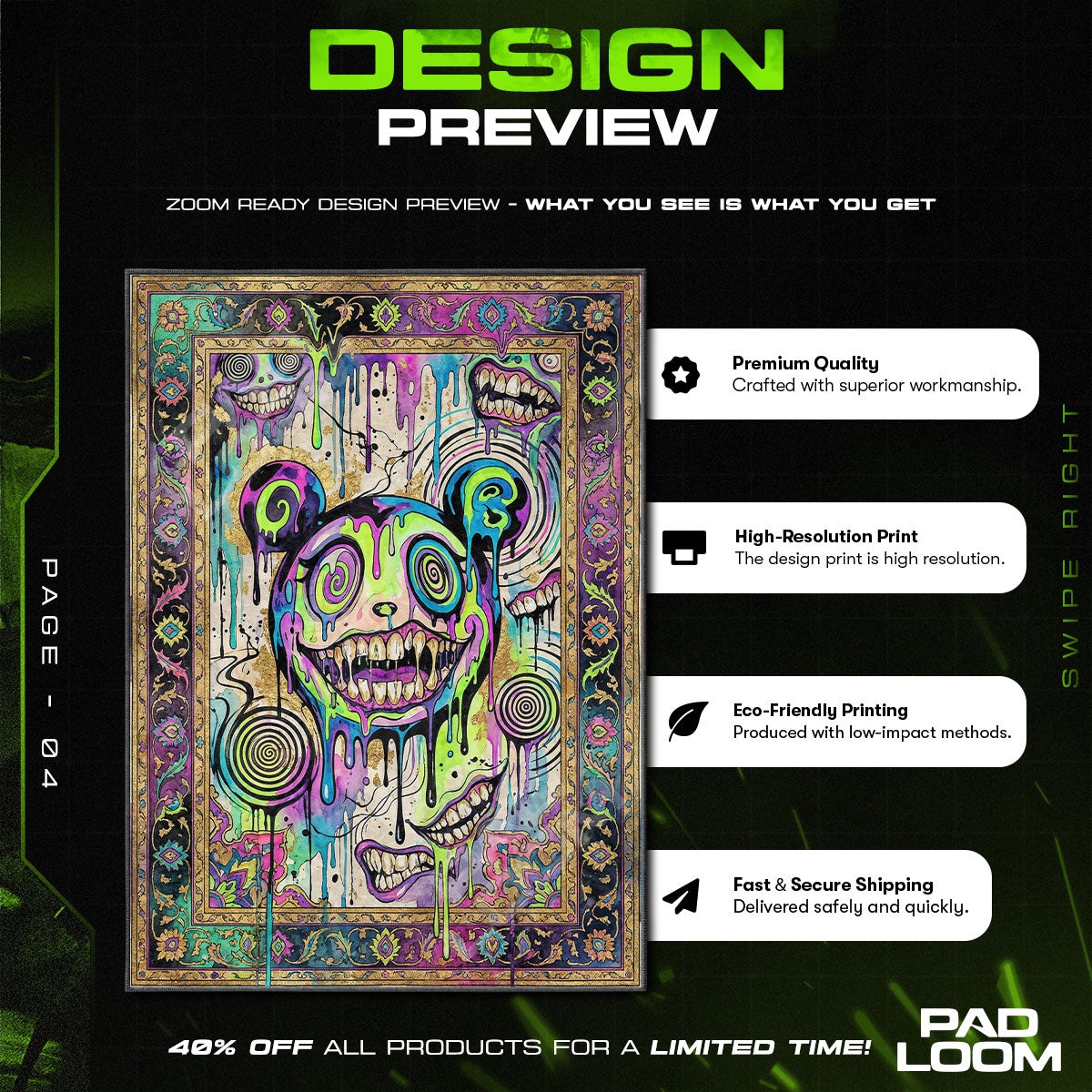Floor character design printed on rug