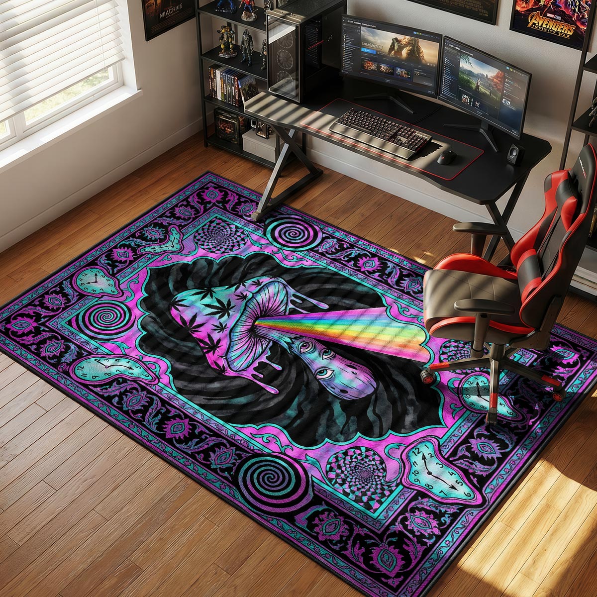 Trippy Mushroom Rainbow Rug - Streetwear Mat