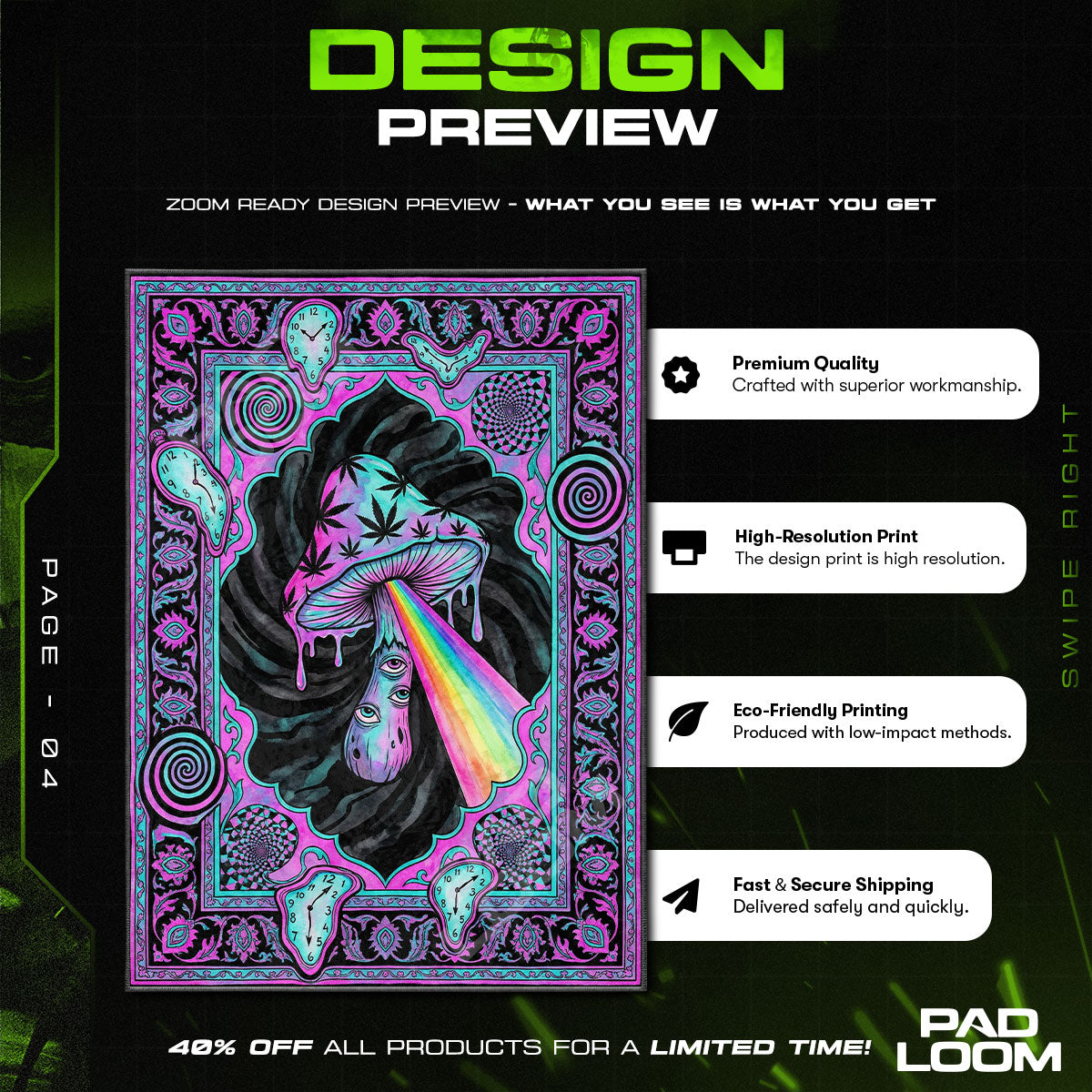 Trippy Mushroom Rainbow Rug - Streetwear Mat