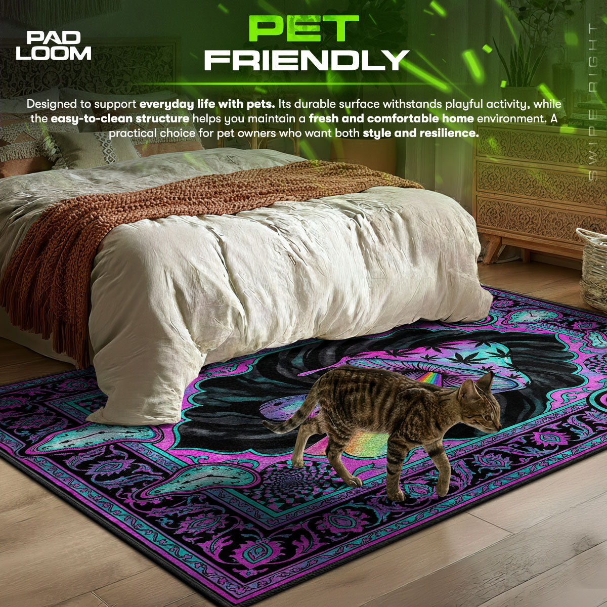 Trippy Mushroom Rainbow Rug - Streetwear Mat