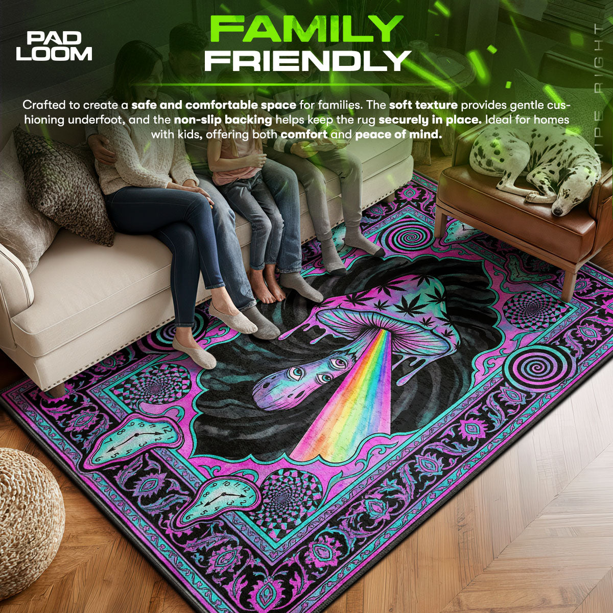 Trippy Mushroom Rainbow Rug - Streetwear Mat