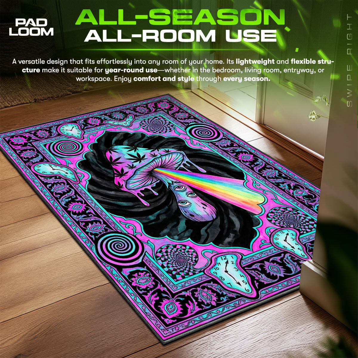 Trippy Mushroom Rainbow Rug - Streetwear Mat
